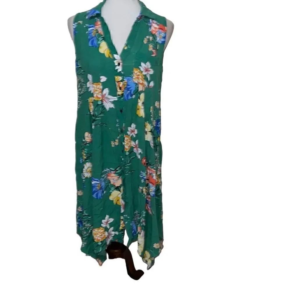 Anthropologie | Anthro Maeve Rory Shirtdress Green Floral Sleeveless SZ 4 READ